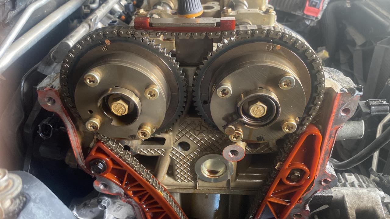 Timing chain and gear assembly close-up